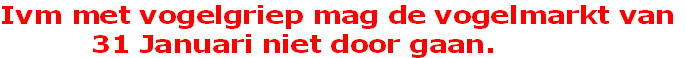 Ivm met vogelgriep mag de vogelmarkt van
          31 Januari niet door gaan. 